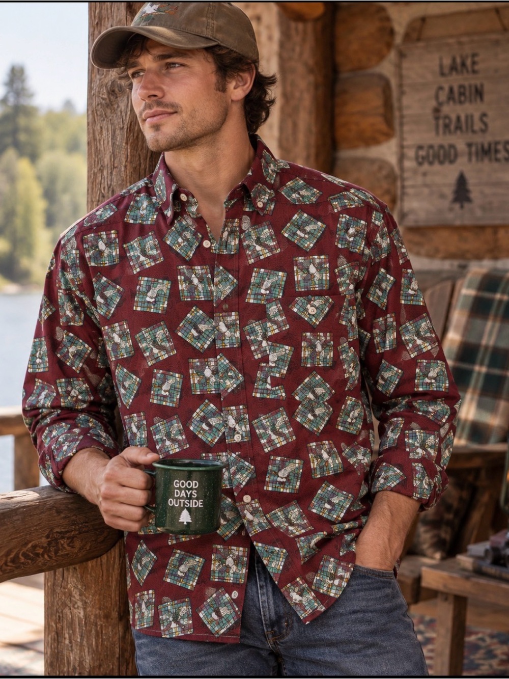 VTG 90s Duck Print 100% Cotton Shirt Grandpacore Cabincore Eclectic Grandpa